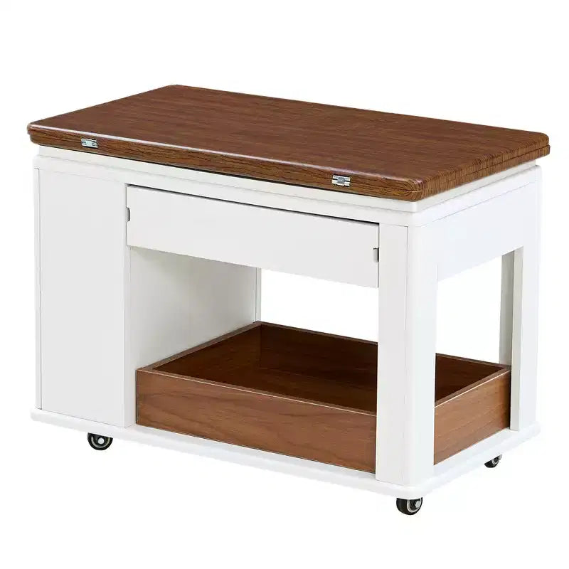 27.6'' Modern Coffee Table, Multi-Functional Side Table with Foldable Top, Casters, Drawer, Open Shelf, Hidden Compartment Storage