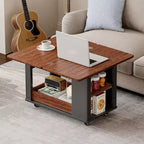 27.6'' Modern Coffee Table, Multi-Functional Side Table with Foldable Top, Casters, Drawer, Open Shelf, Hidden Compartment Storage