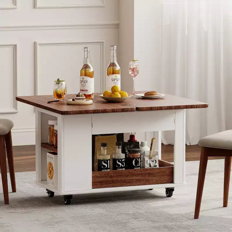 27.6'' Modern Coffee Table, Multi-Functional Side Table with Foldable Top, Casters, Drawer, Open Shelf, Hidden Compartment Storage