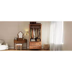V Shape Armoire Wardrobe Closet with 2 Doors and Drawers, 71.06 Farmhouse Storage Cabinet for Bedroom, Wood