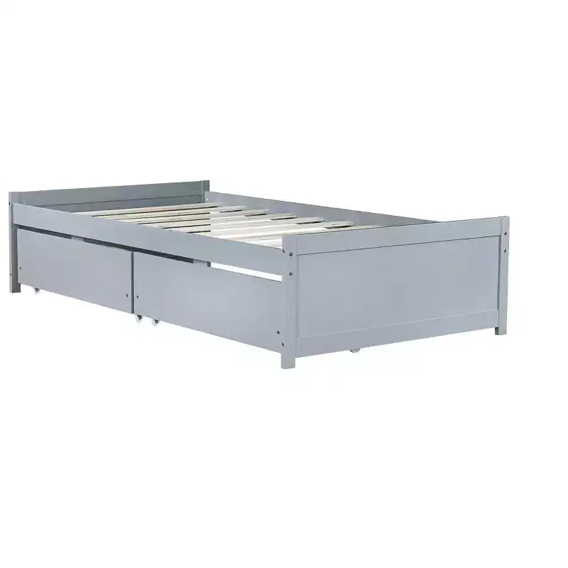 Twin Size Wood Bed with 2 Drawers for Guest Rooms and Kids' Rooms
