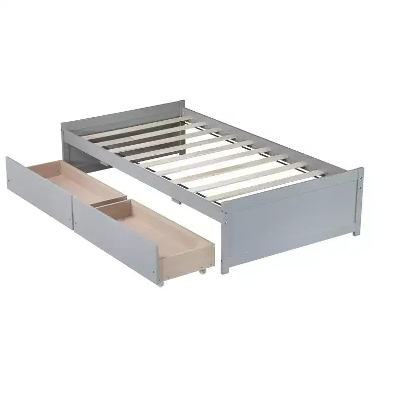 Twin Size Wood Bed with 2 Drawers for Guest Rooms and Kids' Rooms