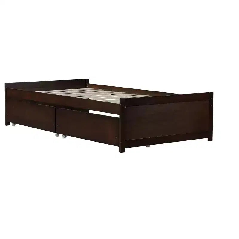 Twin Size Wood Bed with 2 Drawers for Guest Rooms and Kids' Rooms