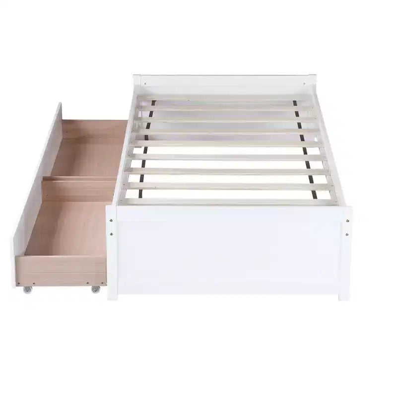 Twin Size Wood Bed with 2 Drawers for Guest Rooms and Kids' Rooms