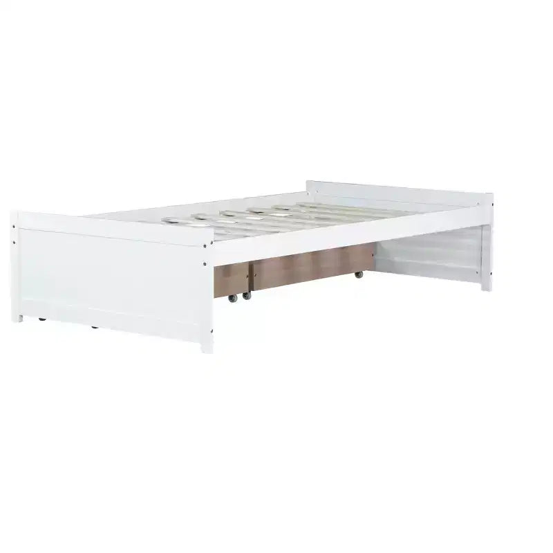 Twin Size Wood Bed with 2 Drawers for Guest Rooms and Kids' Rooms