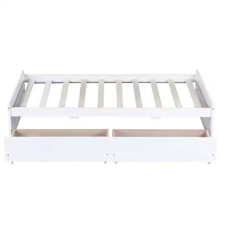 Twin Size Wood Bed with 2 Drawers for Guest Rooms and Kids' Rooms