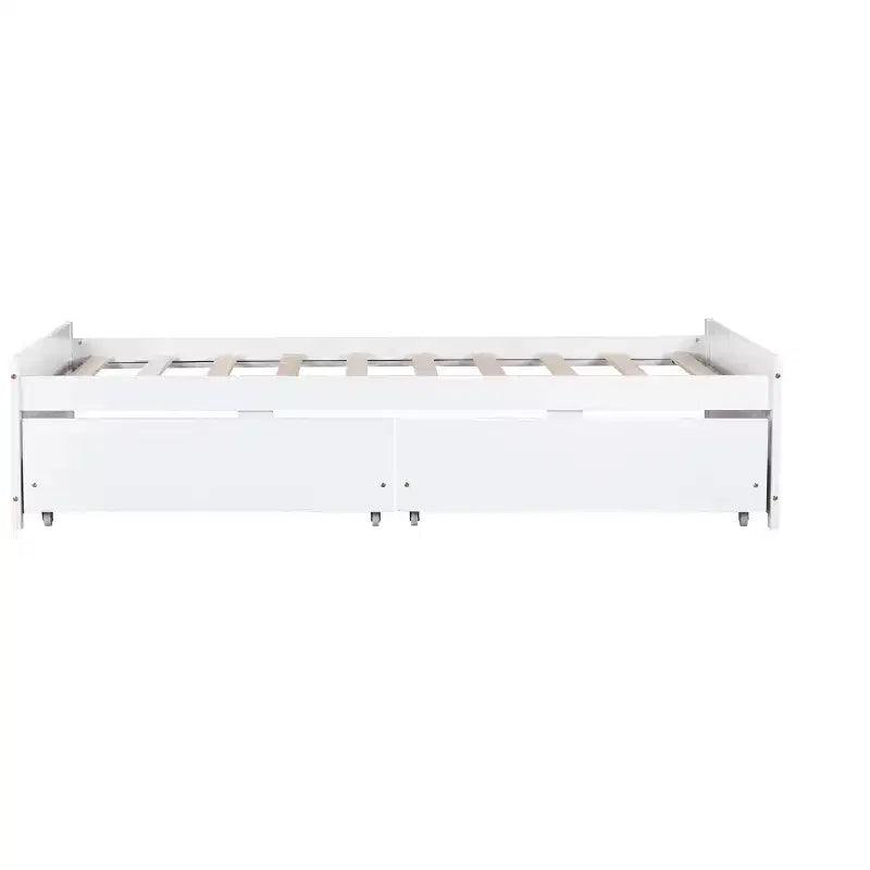 Twin Size Wood Bed with 2 Drawers for Guest Rooms and Kids' Rooms