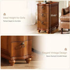 Wood Fully Assembled End Table, 3-Drawers Narrow Slim Side Table, Nightstand for Bedside, Small Spaces, Living Room, Bedroom, Walnut Brown