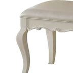 Wood and Leatherette Vanity Stool with Padded Seat, White