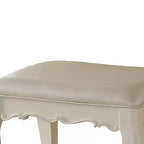 Wood and Leatherette Vanity Stool with Padded Seat, White