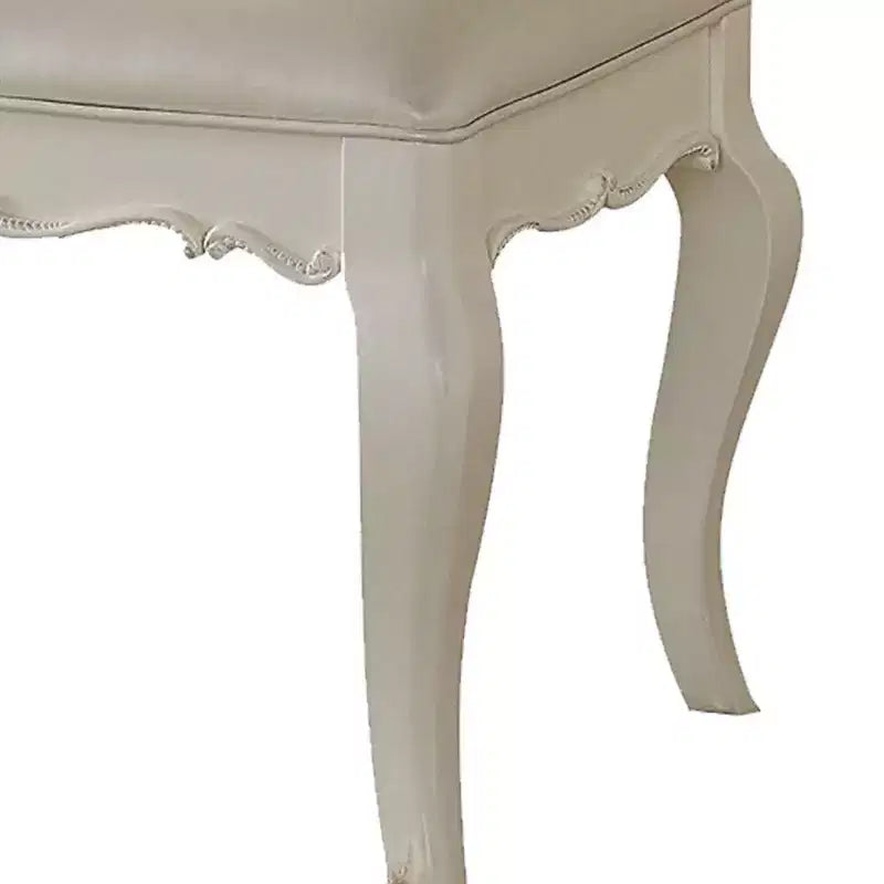 Wood and Leatherette Vanity Stool with Padded Seat, White