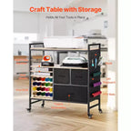 Rolling Craft Cart and Storage Table, Crafting Table Organization Workstation, Black