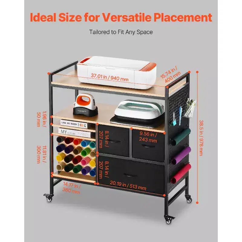 Rolling Craft Cart and Storage Table, Crafting Table Organization Workstation, Black