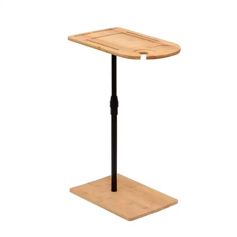Tray Tables Bamboo Height Adjustable Side Table for Sofa C-shaped Metal Oval End Tables with Slots for Living Room & Bedroom, Simple Assembly, Natural