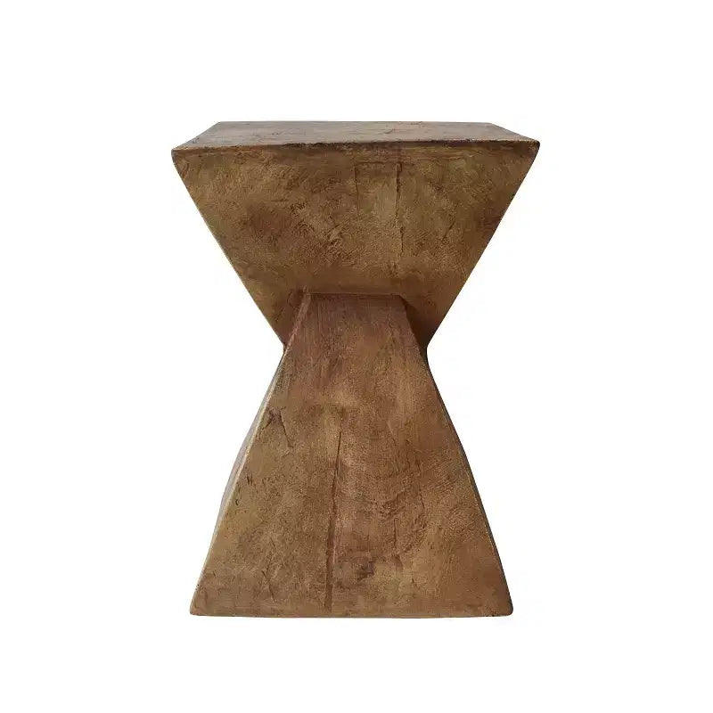 Sculptural Hourglass Side Table, Artisan Wood-Like End Table for Living Room, Patio