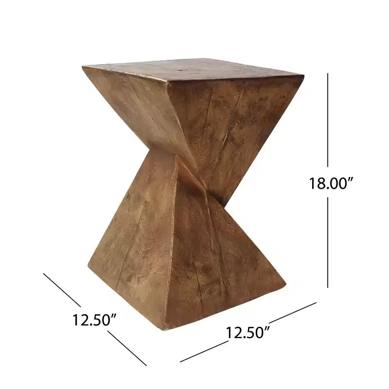 Sculptural Hourglass Side Table, Artisan Wood-Like End Table for Living Room, Patio