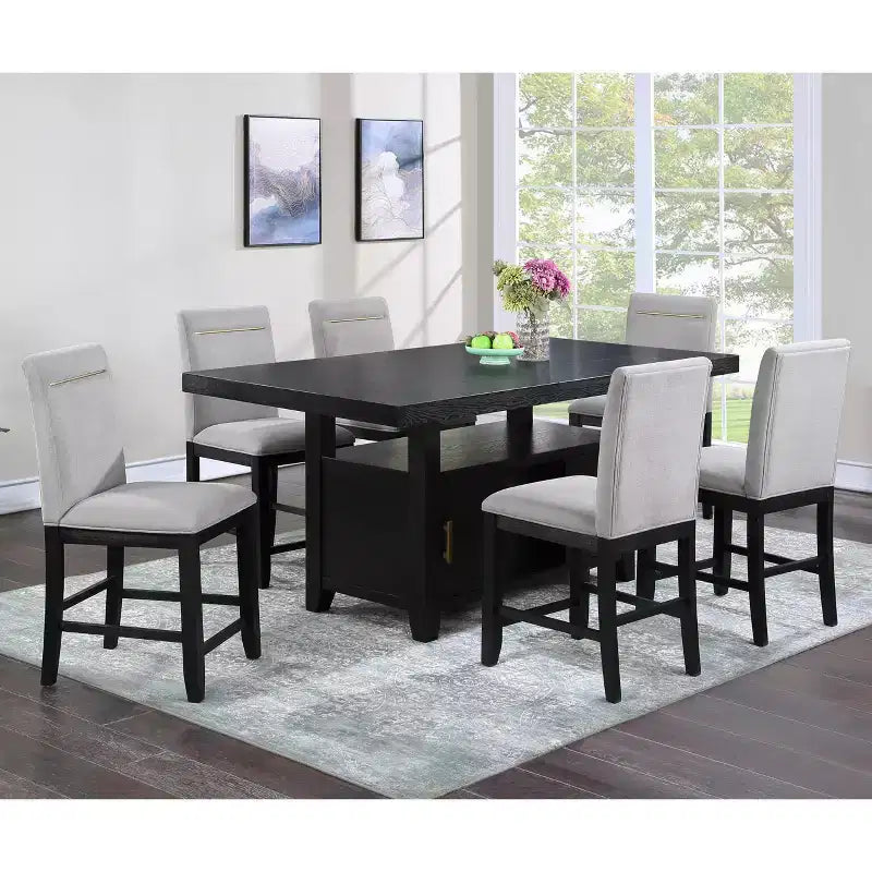 Counter Height Dining Table with Storage Rubbed Charcoal