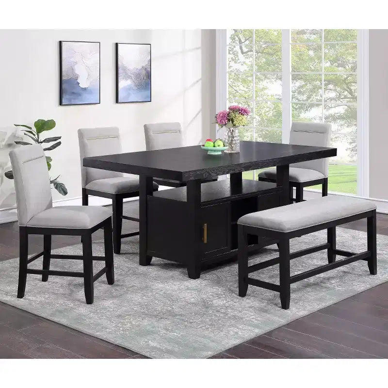 Counter Height Dining Table with Storage Rubbed Charcoal