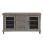 Washed Gray Server: Contemporary Style, Veneer Finish, Glass Doors, 3 Drawers