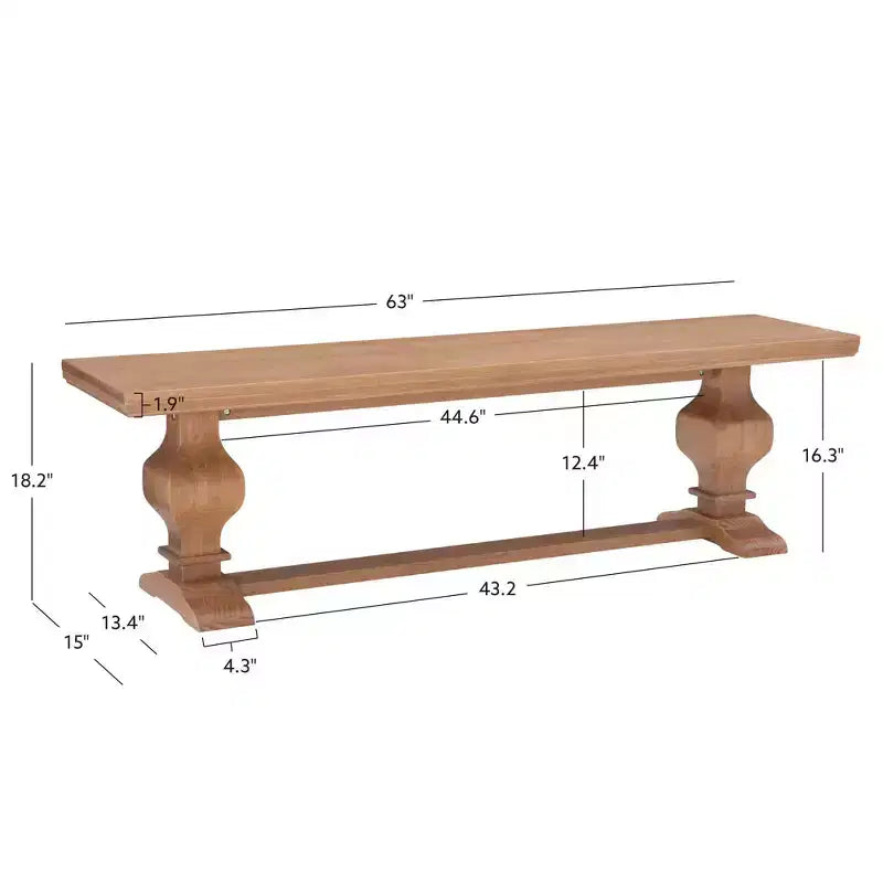 Natural Traditional Solid Pine Double Pedestal Bench