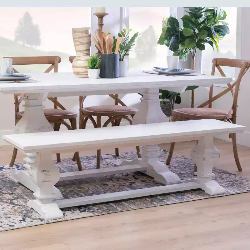 Natural Traditional Solid Pine Double Pedestal Bench