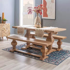 Natural Traditional Solid Pine Double Pedestal Bench