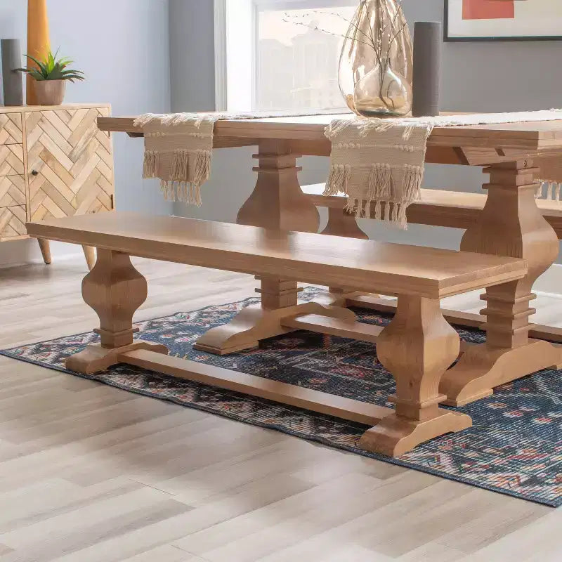 Natural Traditional Solid Pine Double Pedestal Bench