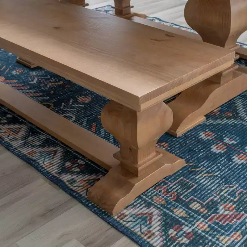 Natural Traditional Solid Pine Double Pedestal Bench