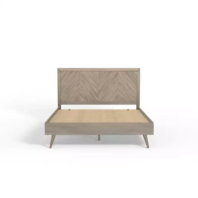 Wooden Platform Bed Frame with Chevron Headboard