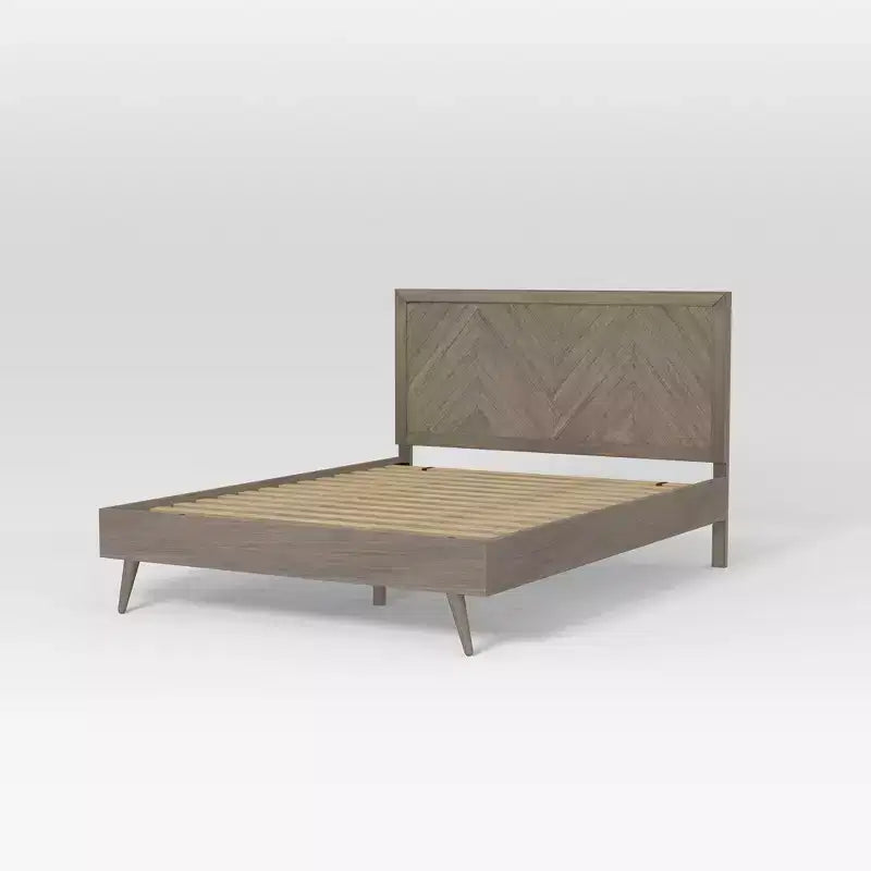 Wooden Platform Bed Frame with Chevron Headboard
