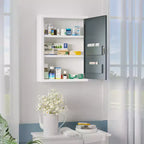 Bathroom Medicine Cabinet with Shelves Inside & On Door, Locking Medical Cabinet for Safety, First Aid Bathroom Wall Cabinet, White & Grey