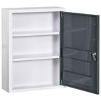 Bathroom Medicine Cabinet with Shelves Inside & On Door, Locking Medical Cabinet for Safety, First Aid Bathroom Wall Cabinet, White & Grey